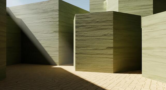 Abstract Architectural Forms Illuminated by Dramatic Sunlight in a Minimalist Setting photo