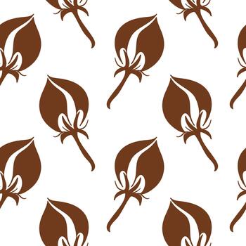 Seamless pattern with cotton buds and stem on a white background in line art style. vector