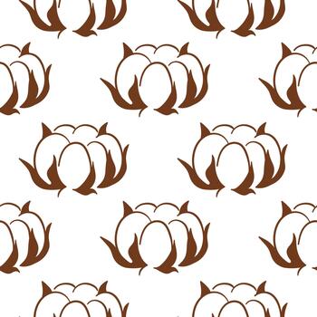 Seamless pattern with cotton bolls on a white background in line art style. Perfect for wrapping paper, fabric and bed linen. vector
