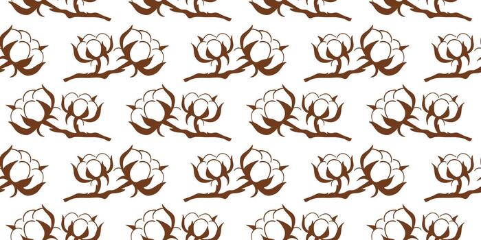 Seamless pattern with cotton branch in a simple line art style. Design on white background for textile, card and bed linen. vector