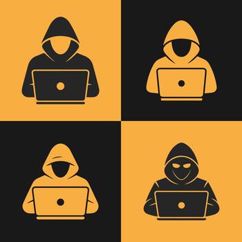 hacker íconos con laptops en un tablero de damas modelo representando cibercrimen y digital seguridad conceptos vector