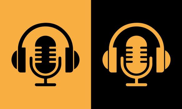 icónico micrófono con auriculares simbolizando audio grabación y radiodifusión en división antecedentes vector