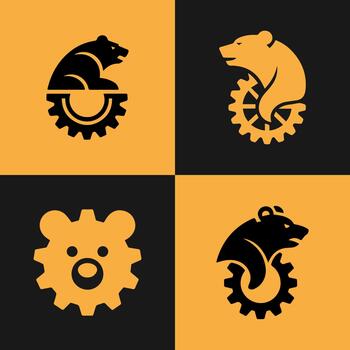 Bear icons integrated with gears and cogs on a contrasting background vector