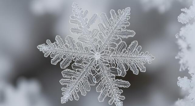 fascinante macro de cerca de un prístino copo de nieve, exhibiendo sus intrincado hexagonal hielo cristal estructura y delicado ramas en contra un suave, borroso invierno fondo, un maravilla de naturaleza foto