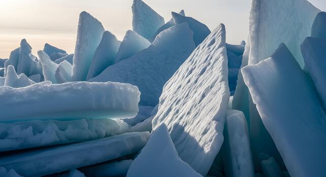 Abstract cold art with sharp ice formations reflecting soft ambient light photo