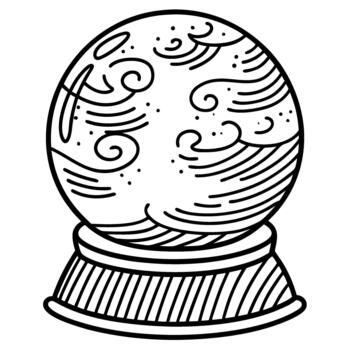 Mystical crystal ball with swirling cloud patterns, ornate base, divination and fortune telling concept illustration vector