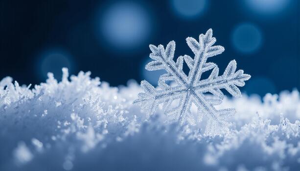 Macro image of the ice crystal showcasing its complex structure and unique fractal pattern photo