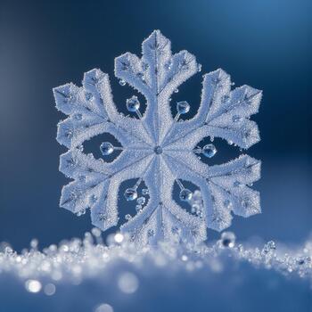 Macro image of the ice crystal showcasing its complex structure and precise symmetry in stark detail photo