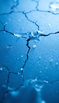 The abstract structure of a cracked terrain where liquid pools in the fissures creating dark lines photo