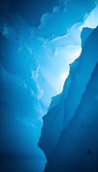 The visual effect of the deep blue color gradient across the highly textured and rugged ice surface photo
