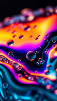 Macro view of oil and water bubbles creating a psychedelic iridescent color spectrum photo