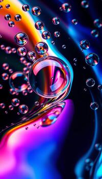 The mesmerizing effect of light creating a vivid spectrum across the curved surface of the bubbles photo