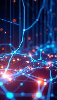 resumen representación de un dinámica digital datos red con brillante azul y naranja nodos foto