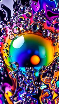 The mesmerizing effect of light creating a vivid spectrum across the curved surface of the droplets photo