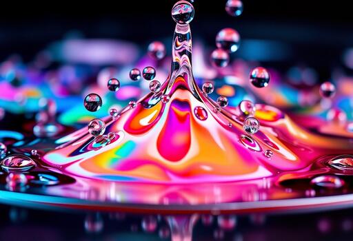 Scientific abstract focusing on the physics of a splash captured in a dazzling array of colors photo
