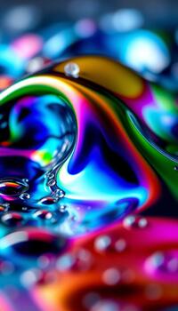 Scientific abstract focusing on the thin film interference patterns in a vertical field of liquid orbs photo