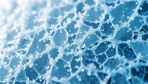 The abstract structure of a fragmented ice sheet with a dominant white and cool blue hue photo