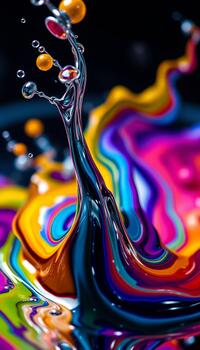 Abstract background featuring a vertical column of swirling glossy colors and dark negative space photo