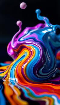 The mesmerizing flow of iridescent colors creating a complex marbled pattern in a vertical crop photo