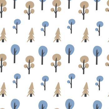 Seamless pattern of trees in a flat, minimalistic style on a white background. vector