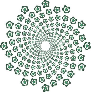 Geometric spiral pattern illustration with repeating green star shapes vector