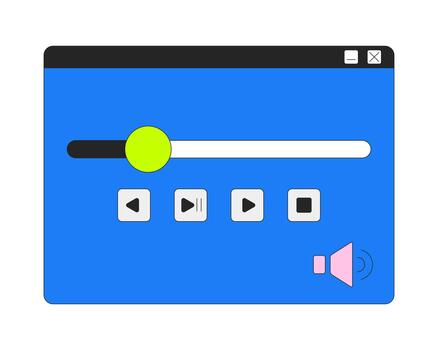 Media player interface with controls 2D cartoon object. Progress slider and modern UI layout. Sound settings. Playback window isolated element flat clip art on white. Spot illustration vector