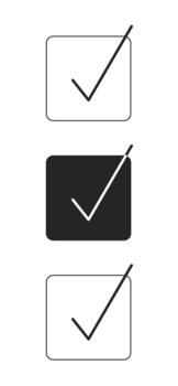 cuadrado casillas de verificación con marcas de verificación 2d línea objeto. múltiple opciones seleccionado. encuesta garrapatas votación cheque marcas para Lista de Verificación aislado clipart tinta contorno artículo. monocromo Mancha ilustración vector