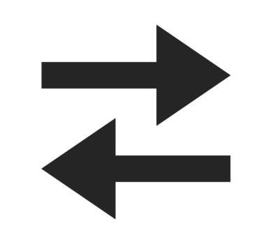 Left and right facing arrows 2D black filled object. Opposite directions. Contrast exchange. Movement pointers. Bidirectional flow isolated clipart ink item. Monochrome spot illustration vector