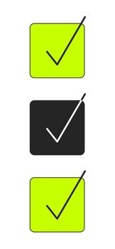 Square checkboxes with checkmarks 2D cartoon object. Multiple options selected. Survey ticks. Voting check marks for checklist isolated element flat clip art on white. Spot illustration vector