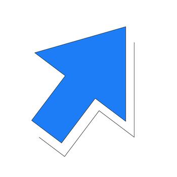 Bold blue diagonal arrow pointing up right 2D cartoon object. Growth direction symbol. Upward mouse cursor. Stylized pointer isolated element flat clip art on white. Spot illustration vector