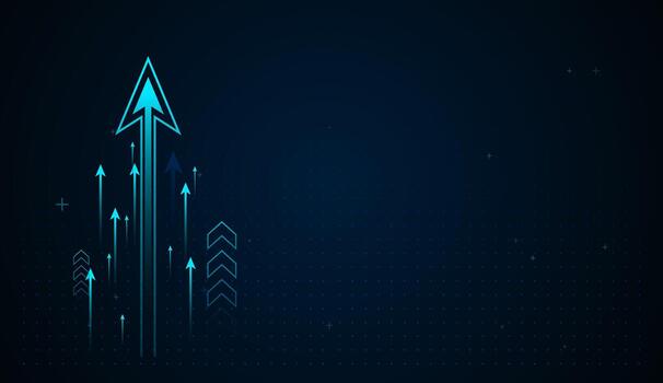 The glowing arrows ascends through a dark tech-themed background, symbolizing digital transformation, momentum, and continuous improvement. illustration vector