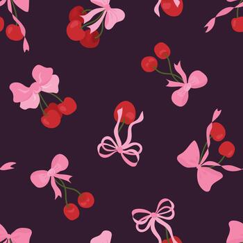 sin costura modelo con cerezas y rosado arcos interminable texturas para tu diseño vector