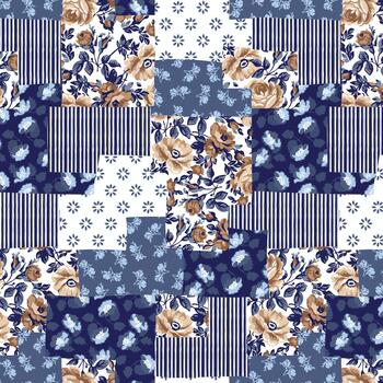 labor de retazos modelo con Rosa floral adornos vector