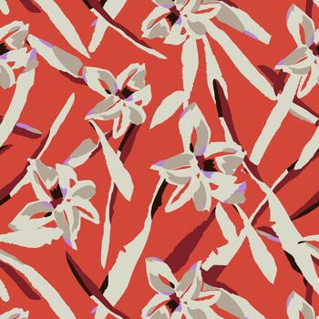 Abstract flowers, branches and leaves pattern background. vector