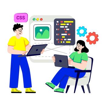 A flat design illustration of web development team vector