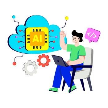 Conceptual flat design illustration of cloud processor vector