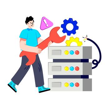 Db rack with gear, illustration of server setting vector