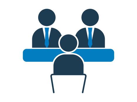 Job Interview Meeting Icon. Icon set representing people sitting at a table in discussion, meeting, collaboration. vector