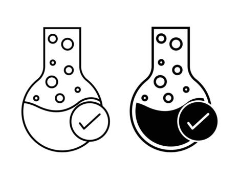 lab flask and check mark symbolizing lab tested icon set. lab tested with flask and checkmark icon vector