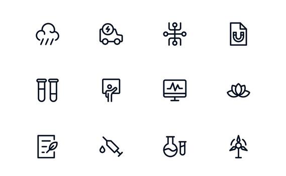 Professional Science Icon Library exploring Lab Experiments, Scientific Tools, and Research Platforms vector