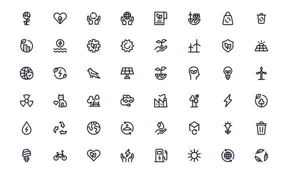 Elegant Nature and Environment Icon Bundle demonstrating Forest Conservation, Environmental Apps, and Nature Dashboards vector