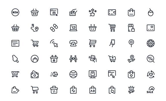 Modern Shopping Icon Bundle visualizing Retail Apps, Online Stores, and Customer Interfaces vector