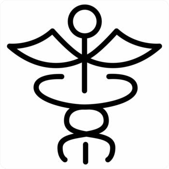 caduceo icono en negro línea color vector
