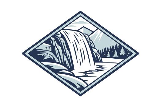 waterfall scene with mountains and pine trees vector