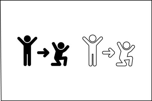 Two figures showing transformation from standing tall to crouching down silhouette vector