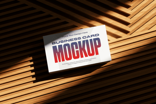 minimalista attività commerciale carta modello su a strisce di legno superficie con giocare di leggero e ombra artistico presentazione di design elementi nel un' diagonalmente a strisce legna grano modello psd
