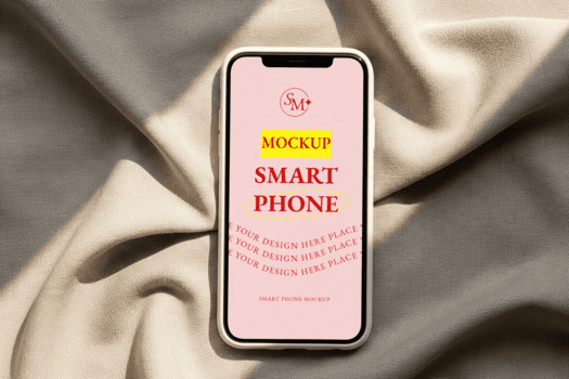 smartphone modello visualizzato su neutro tessuto superficie con luce del sole la creazione di ombre alto Prodotto presentazione su un' strutturato sfondo psd