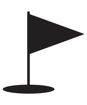 Simple black triangle flag on a pole with a circular base silhouette vector