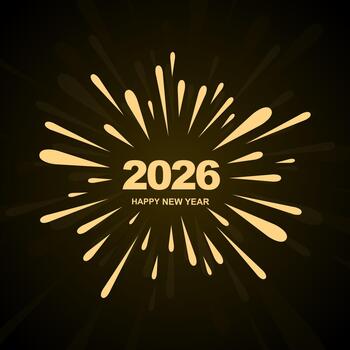 2026 text design. 2026 Happy New Year design on a black background. Happy New Year 2026 with fireworks design illustration. 2026 Year similar design vector