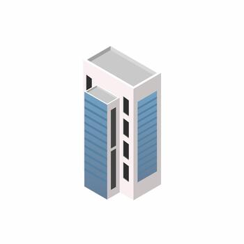 isométrica moderno edificio. edificio 3d hacer ilustración con ventanas y árboles, sencillo icono blanco colores. hogar edificios ilustraciones en 3d dimetrico isométrica vista. isométrica urbano ciudad céntrico vector